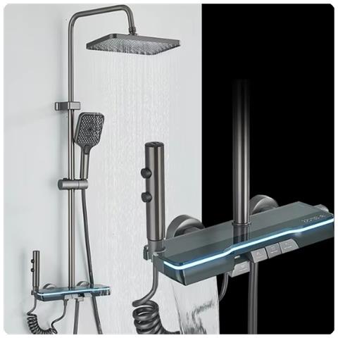 Colonna doccia, Blackswan, tipo M279, modello grigio antracite, 4 vie, display LCD e illuminazione LED, doccia a pressione e bocca nascosta, misura 111 cm - Foto 2