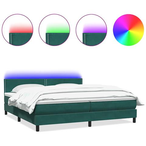 Letto a Molle con Materasso e LED Verde Scuro 180x220 cm Velluto - Foto 1