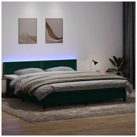 Letto a Molle con Materasso e LED Verde Scuro 180x220 cm Velluto - Foto 2