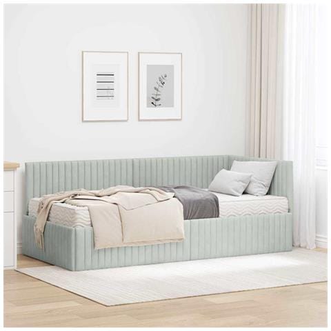 Struttura Letto Angolare con Materasso 2 pcs Grigio chiaro - Foto 2