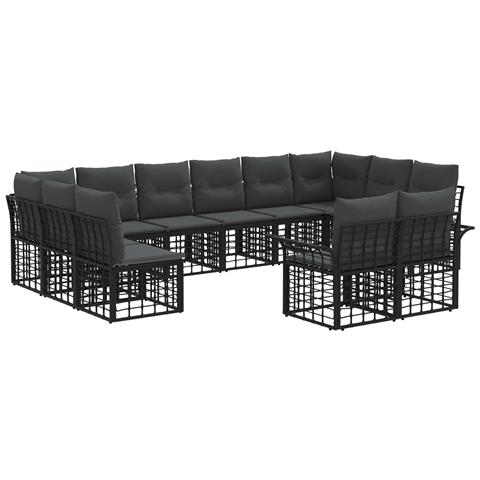 Set di divani da esterno 12 pcs Nero e Grigio scuro Poliestere - Foto 1