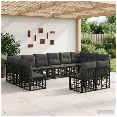 Set di divani da esterno 12 pcs Nero e Grigio scuro Poliestere - Foto 2