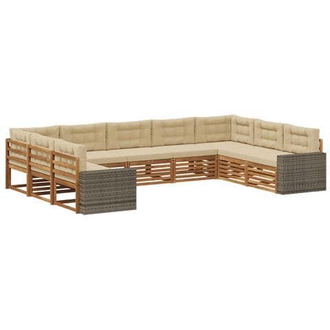 Set di divani da esterno con cuscino 9 pcs Naturale e Beige - Foto 1