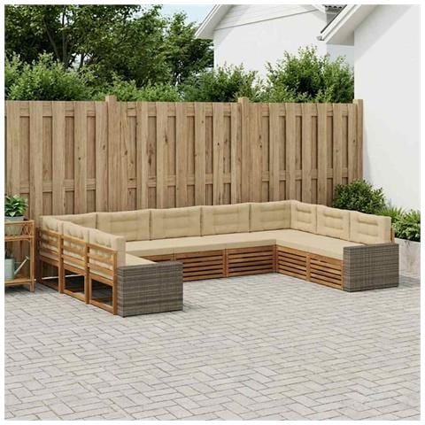 Set di divani da esterno con cuscino 9 pcs Naturale e Beige - Foto 2