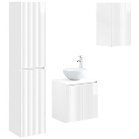 Set di mobili per il bagno 3 pz Bianco Lucido - Foto 1