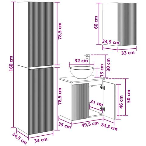 Set di mobili per il bagno 3 pz Bianco Lucido - Foto 10