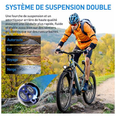 Bici Elettrica da 26 Pollici, Motore da 250W, Batteria 36V 13Ah e Cambio a 21 Marce Blu - Foto 2