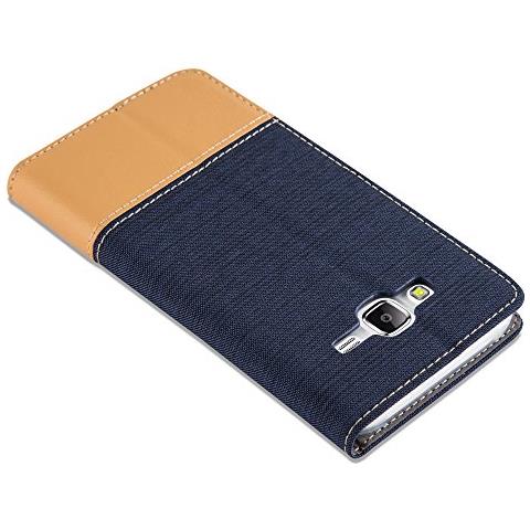 Custodia Compatibile Con Samsung Galaxy J5 2015 In Blu Scuro Marrone - Coperchio Protettiva Con Chiusura Magnetica, Funzione Stand E Tasca Per Le Carte - Foto 2