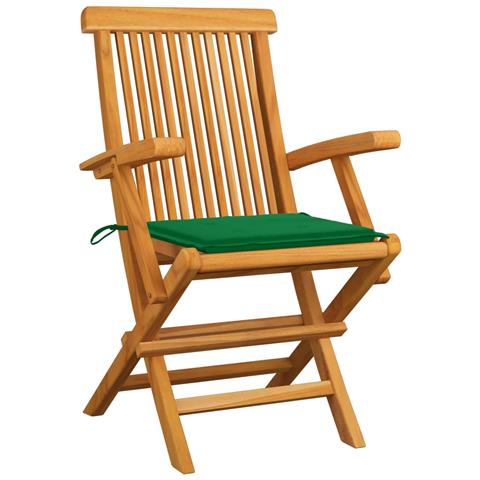 Sedie da Giardino con Cuscini Verdi 4 pz Massello di Teak - Foto 9