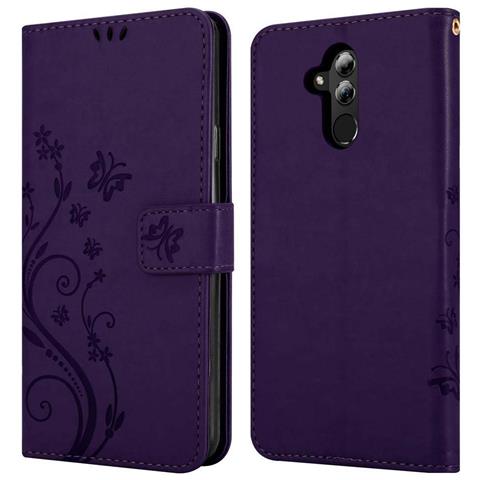 Custodia Compatibile Con Huawei Mate 20 Lite In Lilla Scuro Fiore - Coperchio Protettivo In Design Floreale Con Chiusura Magnetica, Funzione Stand E Slot Per Carte - Foto 8