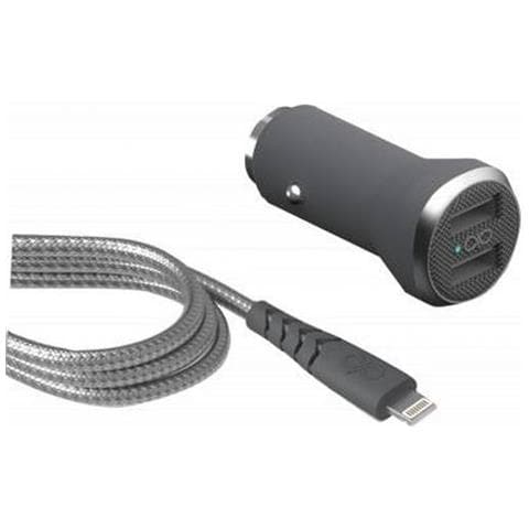 Caricabatterie Auto 2.4a Ic Smart + Cavo Rinforzato Usb A/lightning, Grigio - Foto 1