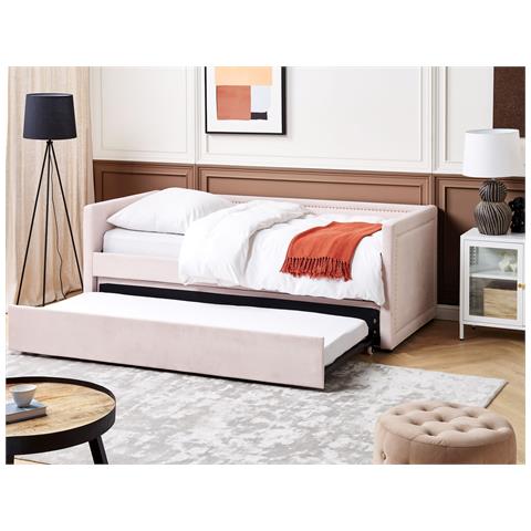 Letto Estraibile Velluto A Coste Mimizan 90 X 200 Cm Rosa Pastello - Foto 1