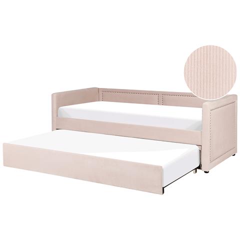 Letto Estraibile Velluto A Coste Mimizan 90 X 200 Cm Rosa Pastello - Foto 6