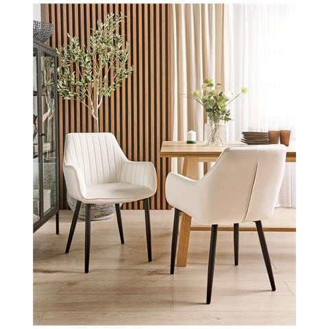 Set Di 2 Sedie Da Pranzo Velluto Bianco Sporco Wellston - Foto 1