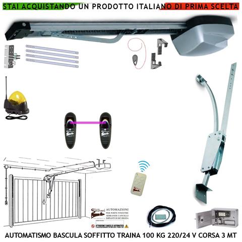 Kit Automatismo Autoreverse Porte Basculanti 220-24 V Traina 100 Kg Radiocomando Fotocellule Archetto Blindino Sblocco - Foto 1