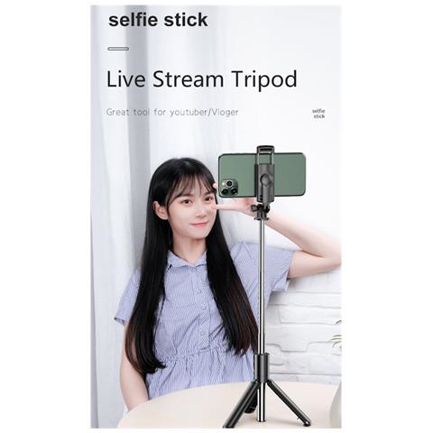 S3 2in1 Selfie Stick & Video Web Call Tripod Stand Extended Till 68cm & Shutter Button Black - Foto 2