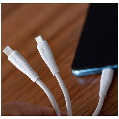 Cavo Usb 3 In 1 Micro Usb, Usb-c, Lightning 1m Bianco Va0122 Vayox - Foto 2