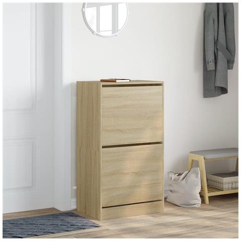Scarpiera 2 Cassetti Ribaltabili Rovere Sonoma 60x42x108 Cm - Foto 2