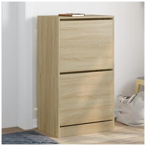 Scarpiera 2 Cassetti Ribaltabili Rovere Sonoma 60x42x108 Cm - Foto 8