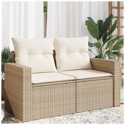 Divano da Giardino con Cuscini a 2 Posti Beige in Polyrattan - Foto 2