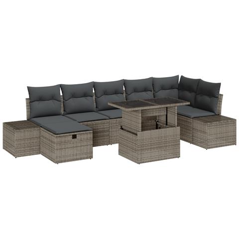 Set Divano da Giardino 8 Pezzi con Cuscini Grigi in Rattan Sintetico - Foto 1