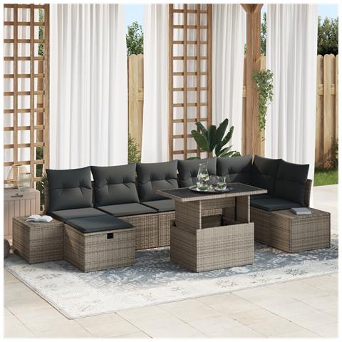 Set Divano da Giardino 8 Pezzi con Cuscini Grigi in Rattan Sintetico - Foto 2