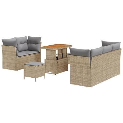 Set Divano Giardino 8 Pezzi con Cuscini Beige Polyrattan Acacia, Set Giardino 3 Pezzi con Cuscini Beige Polyrattan Acacia - Foto 1