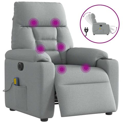 Poltrona Reclinabile Massaggio Elettrica Grigio Chiaro Tessuto - Foto 1