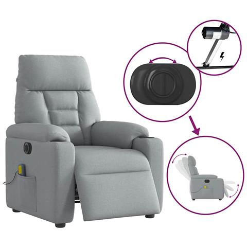 Poltrona Reclinabile Massaggio Elettrica Grigio Chiaro Tessuto - Foto 9