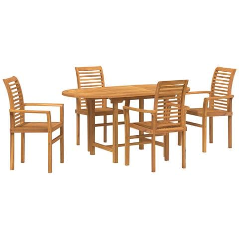 Set pranzo giardino 5 pezzi in legno massello di teak, Sedia da giardino impilabile 2 pz in legno massello di teak - Foto 1