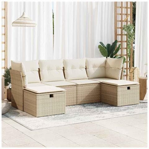 Set Divano da Giardino 6 pz con Cuscini Beige in Polyrattan - Foto 2