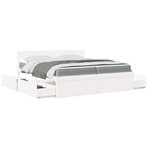 Letto Cassetti e Materasso Bianco 200x200cm Legno Massello Pino - Foto 2