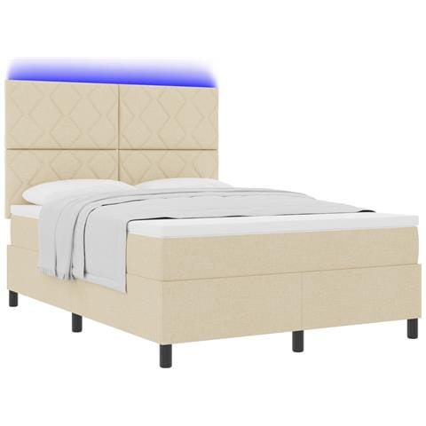 Letto con Rete a Molle con Materasso & LED Crema 140x200 cm Tessuto - Foto 1
