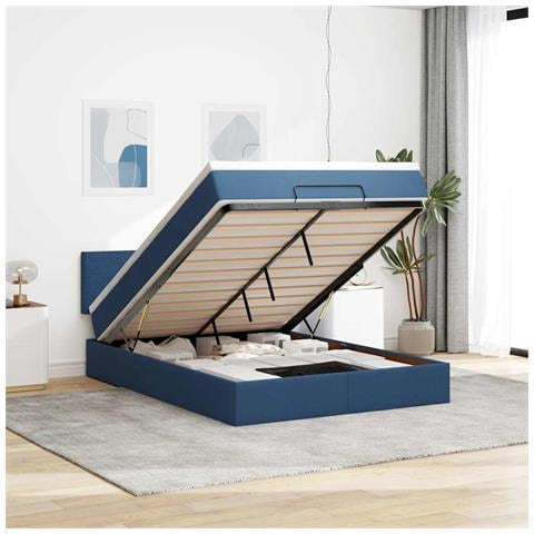 Pouf Letto con Materasso e LED Blu 140x190 cm - Foto 2