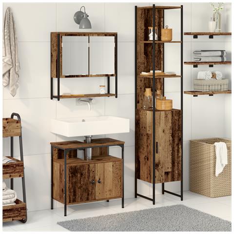 Mobile bagno con lavabo integrato in legno vecchio in legno ingegnerizzato - Foto 2