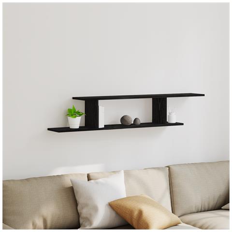 Mensola TV da parete  nera in rovere 125x18x23 cm in legno ingegnerizzato - Foto 2