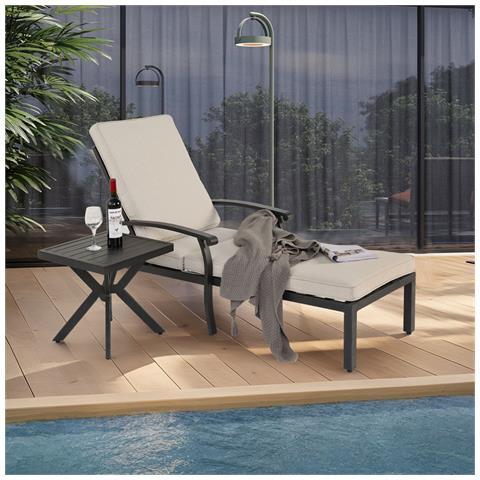 Mobili Da Salotto Con Chaise Longue, Con Cuscino In Cotone Impermeabile Beige, Alluminio Antiruggine Reclinabile Regolabile (1 Pz) - Foto 2