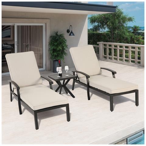 Mobili Da Salotto Con Chaise Longue, Con Cuscino In Cotone Impermeabile Beige, Alluminio Antiruggine Reclinabile Regolabile (1 Pz) - Foto 4