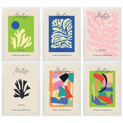 Set Di 6 Stampe Illustrazioni Artistiche Di Henri Matisse. Collezione Di Dipinti Decorativi Nella Galleria D'arte Del Famoso Artista. Cornice Bianca. A3 Cornice Bianca - Foto 1