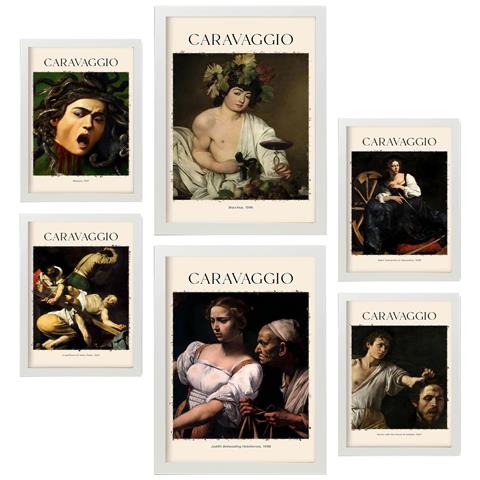 Set Di 6 Stampe Collezione Di Opere D'arte Di Caravaggio, Quadri Decorativi Per Il Tuo Soggiorno, Camera Da Letto, Stampe Artistiche Da Parete Per La Casa A3 & A4 Cornice Bianca - Foto 1