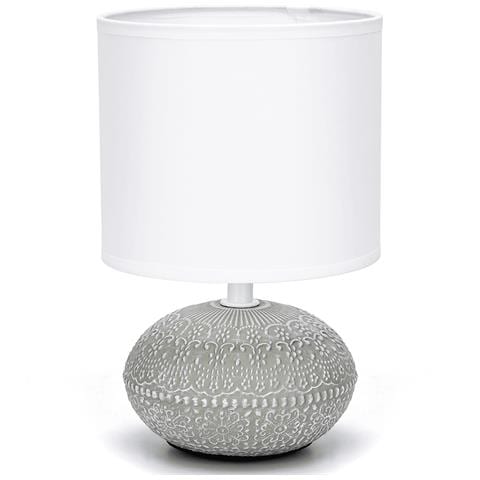 Lampada Da Tavolo E14 Ceramica Grigio|paralume Tessuto Bianco|h22,5cm - Foto 1