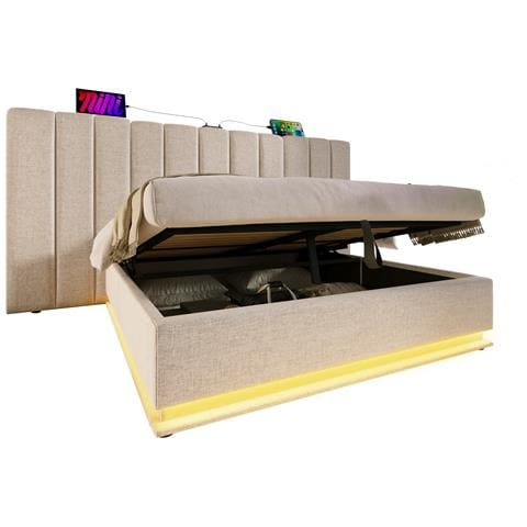 Letto Contenitore Beige Con Ricarica Multifunzione E Design Moderno - Foto 1