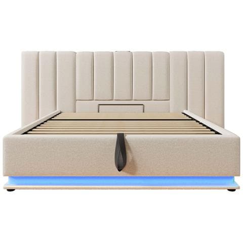 Letto Contenitore Beige Con Ricarica Multifunzione E Design Moderno - Foto 3