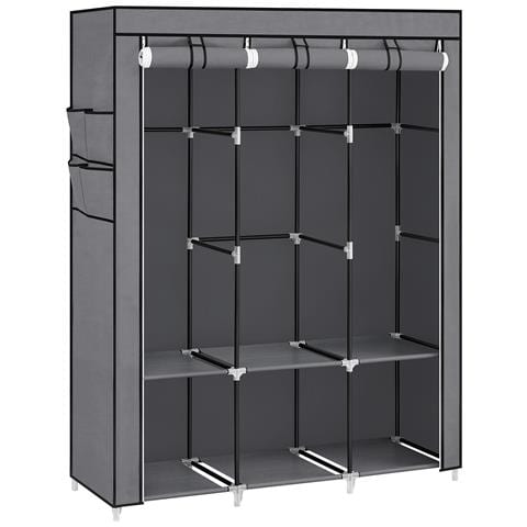 Armadio in tessuto con 3 aste e tasche 167*130*45 cm grigio - Foto 5