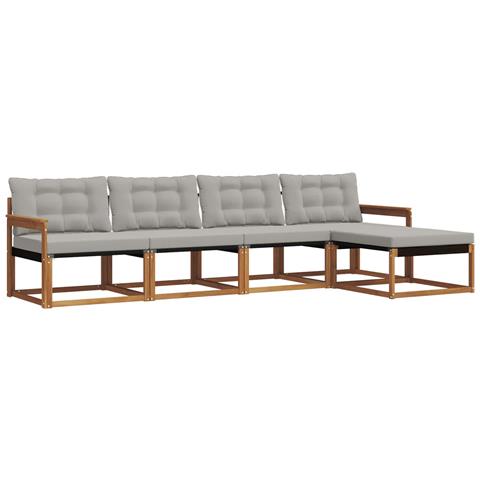 Set di divani da esterno 5 pcs Grigio Naturale e Chiaro - Foto 1
