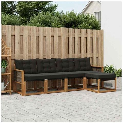 Set di divani da esterno con cuscino 5 pcs Naturale e Nero - Foto 2