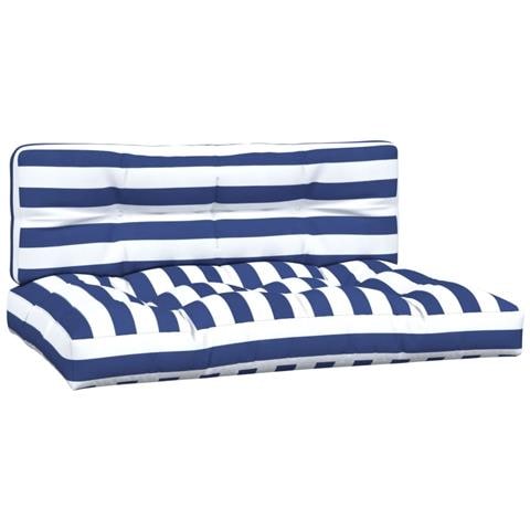 Cuscini per Pallet 2 pz Strisce Blu e Bianche in Tessuto - Foto 1