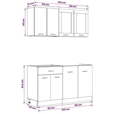Unità Cucina LYON 4 pcs Rovere Nero Legno ingegnerizzato - Foto 9