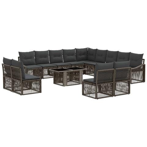 Set Divano da Giardino 14 pz Grigio e Grigio Scuro polyrattan - Foto 1