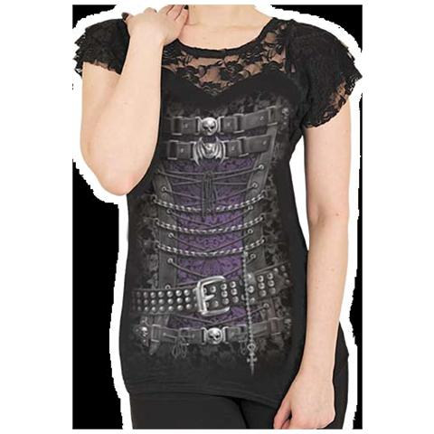 Spiral - Waisted Corset - Lace Layered Cap Sleeve Top Black (Top Donna Tg. L)  - Foto 1